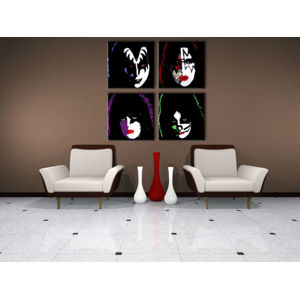 Ručne maľovaný POP Art obraz Kiss 4 dielny  kiss (POP ART obrazy)